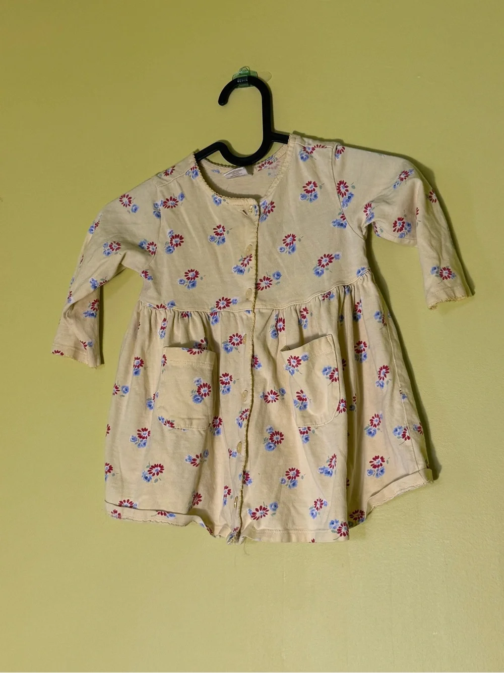 90s Y2K vintage soft Yellow and blue floral Baby Gap toddler dress with pockets